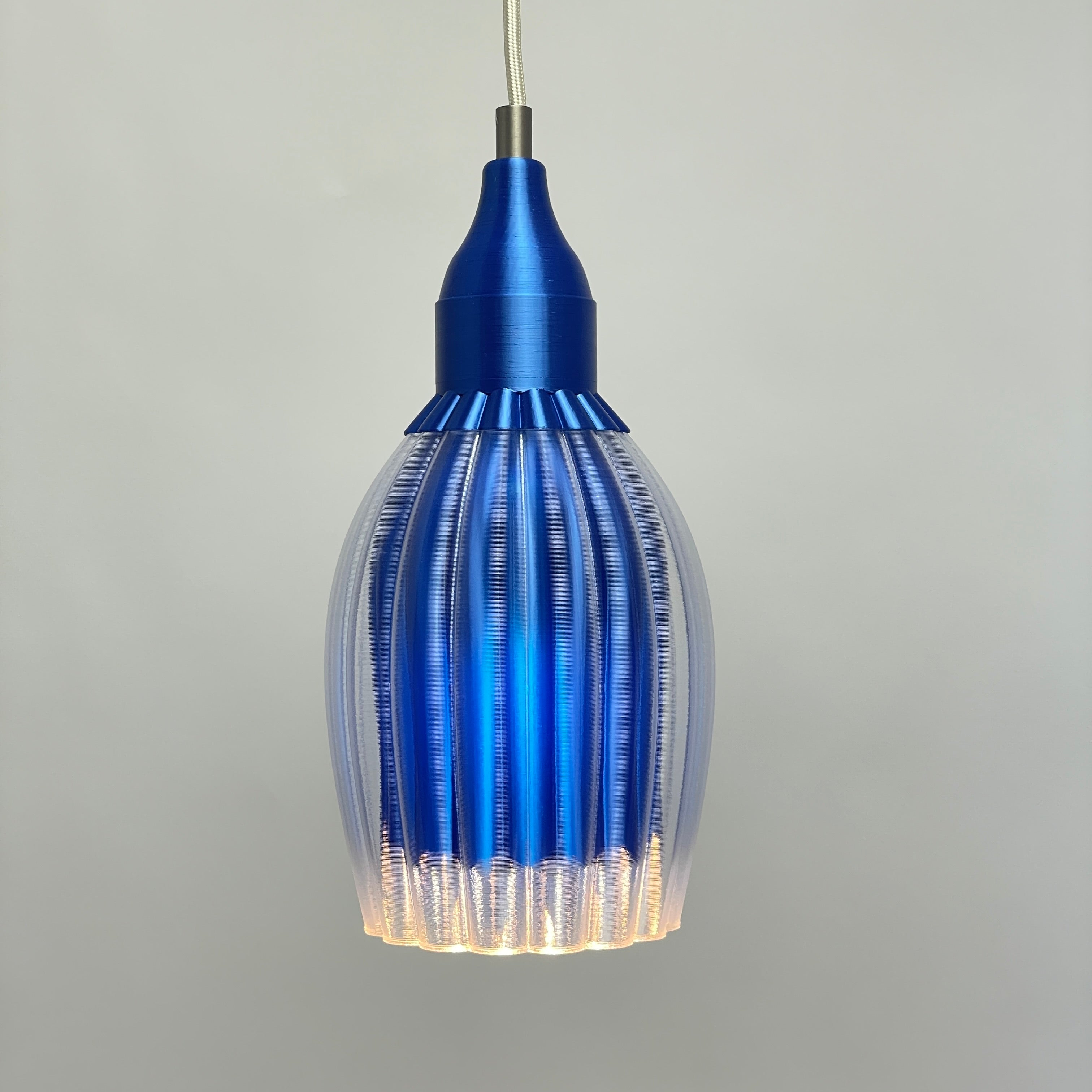 Art Deco Tulp pendant – royal blue metallic colored clear transparent