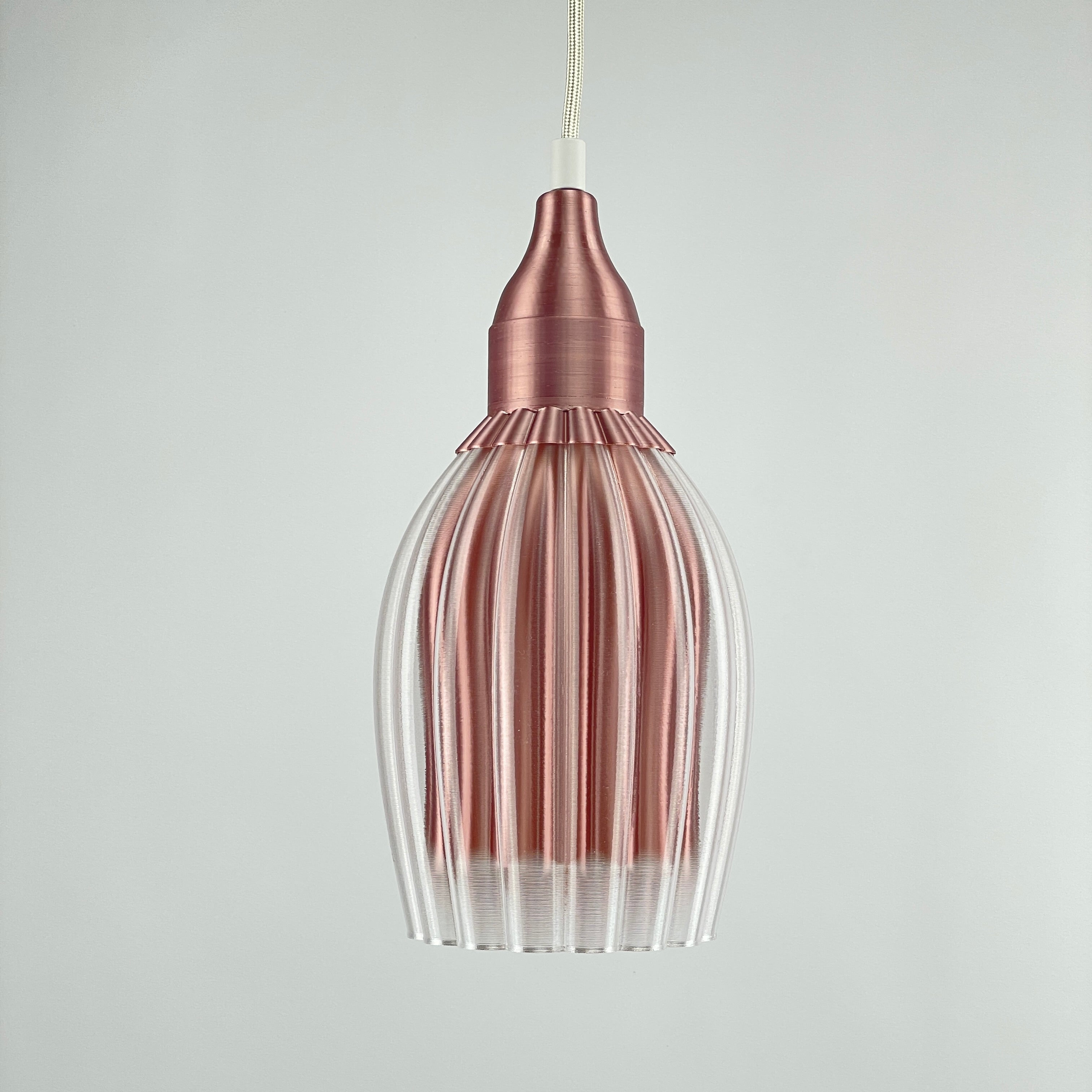 Art Deco Tulp pendant – rose gold metallic colored clear transparent