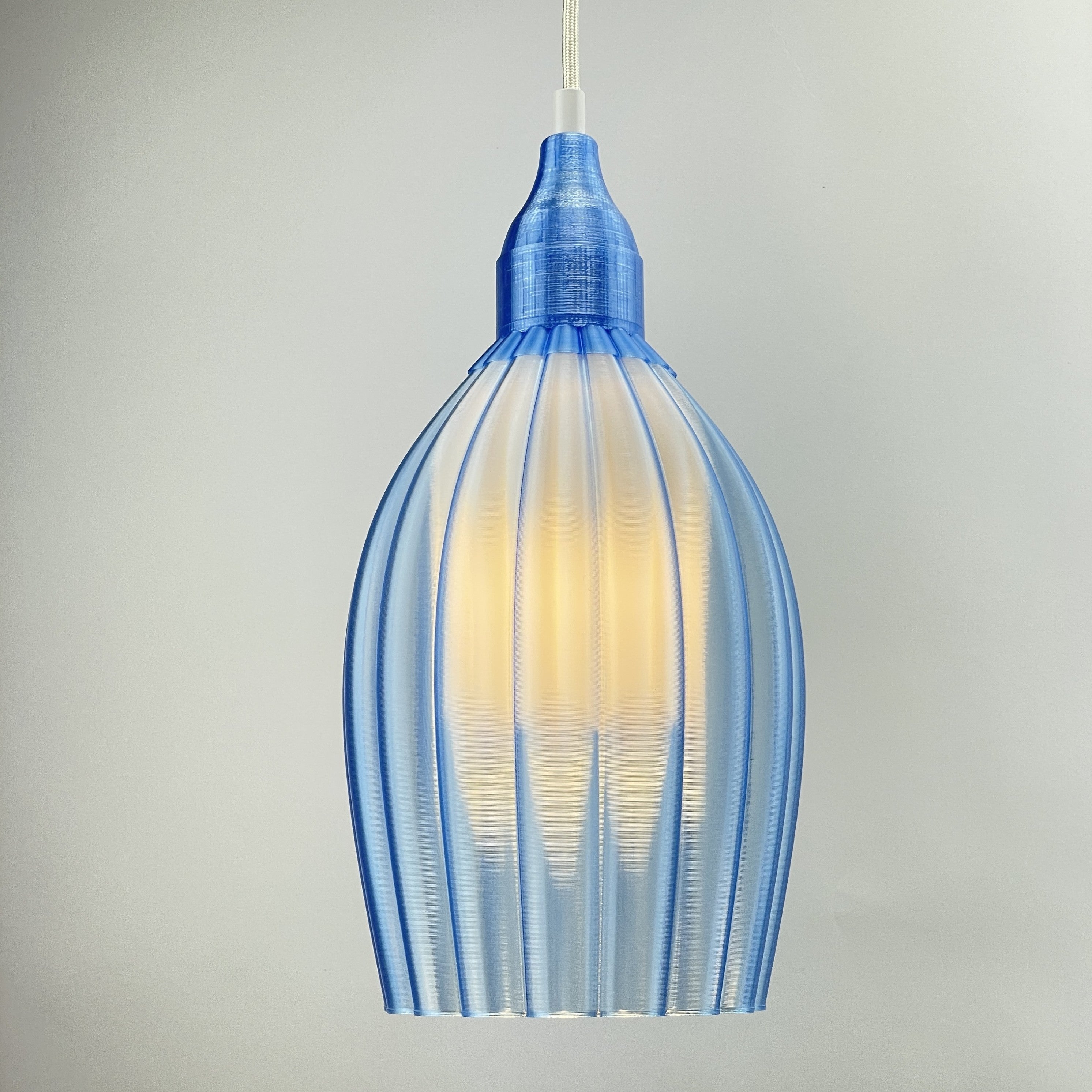 KuvaLight Art Deco Tulp Pendant Light Frosted-Blue-Transparent with white inner diffuser and Blue-Metallic-Cap Combination