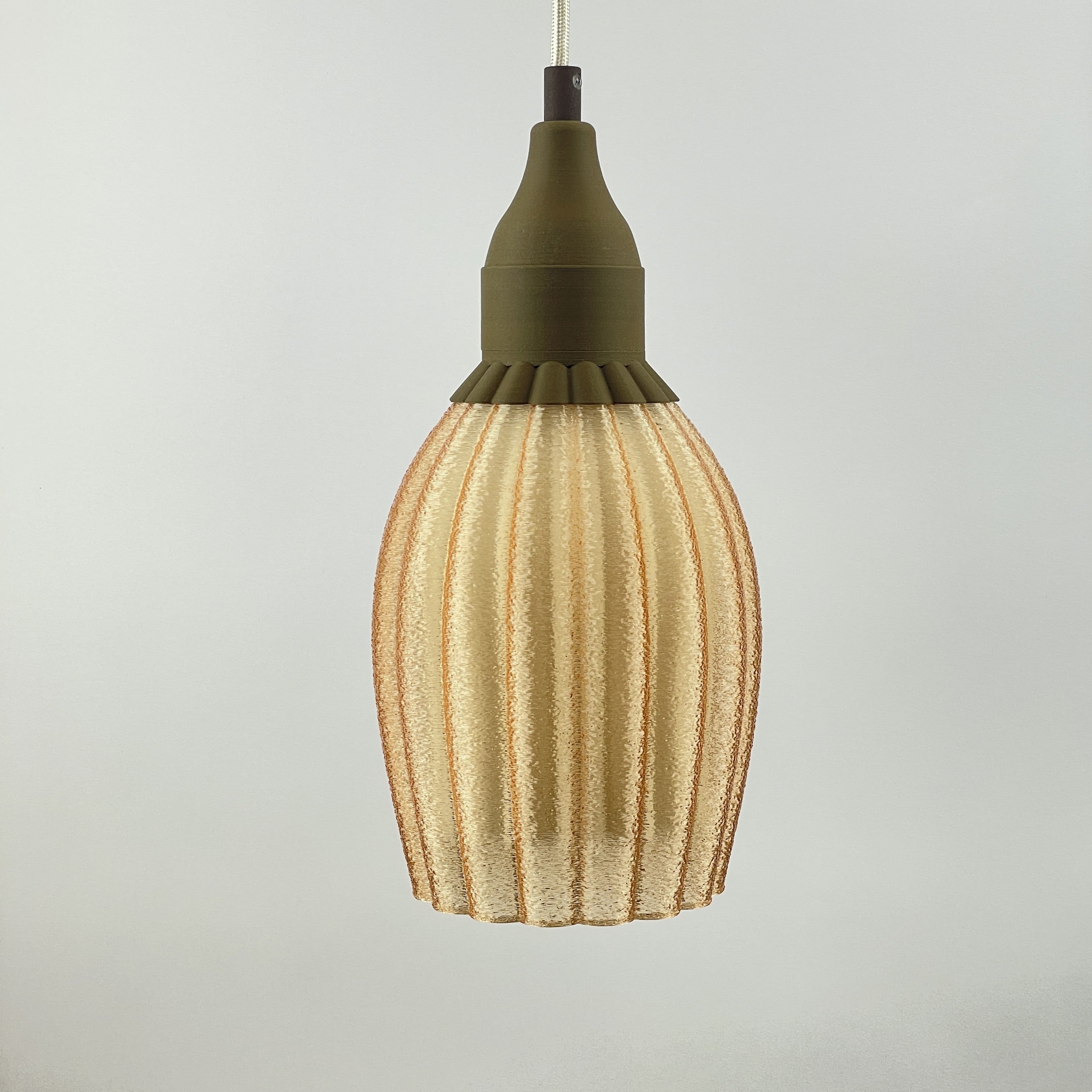 KuvaLight Art Deco Tulp Pendant Light Champagne-Transparent with white inner Diffuser and Ceramic Brown Cap Combination