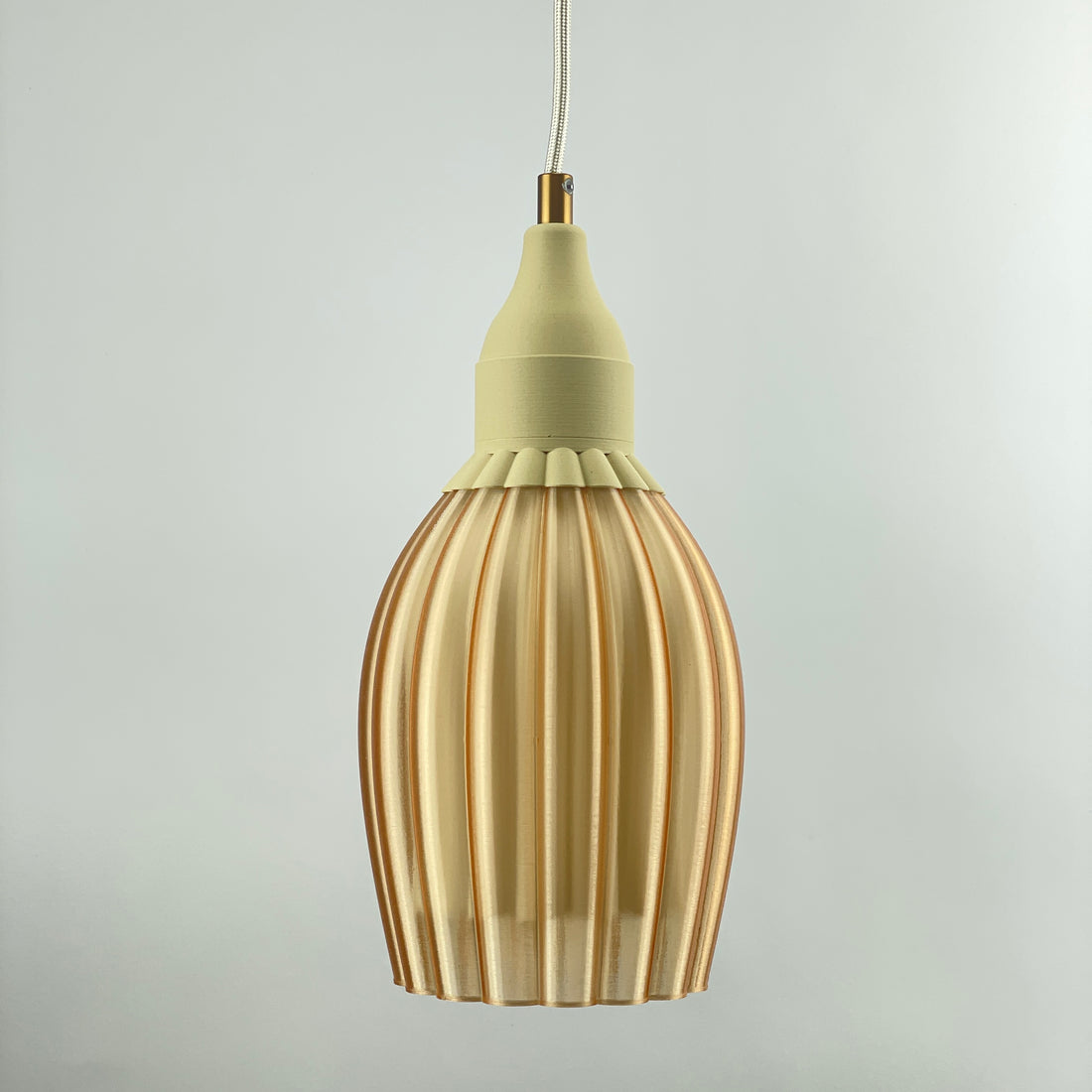 KuvaLight Art Deco Tulp Hanglamp Champagne-Transparant met witte diffusor en Keramische Bruine Kap Combinatie