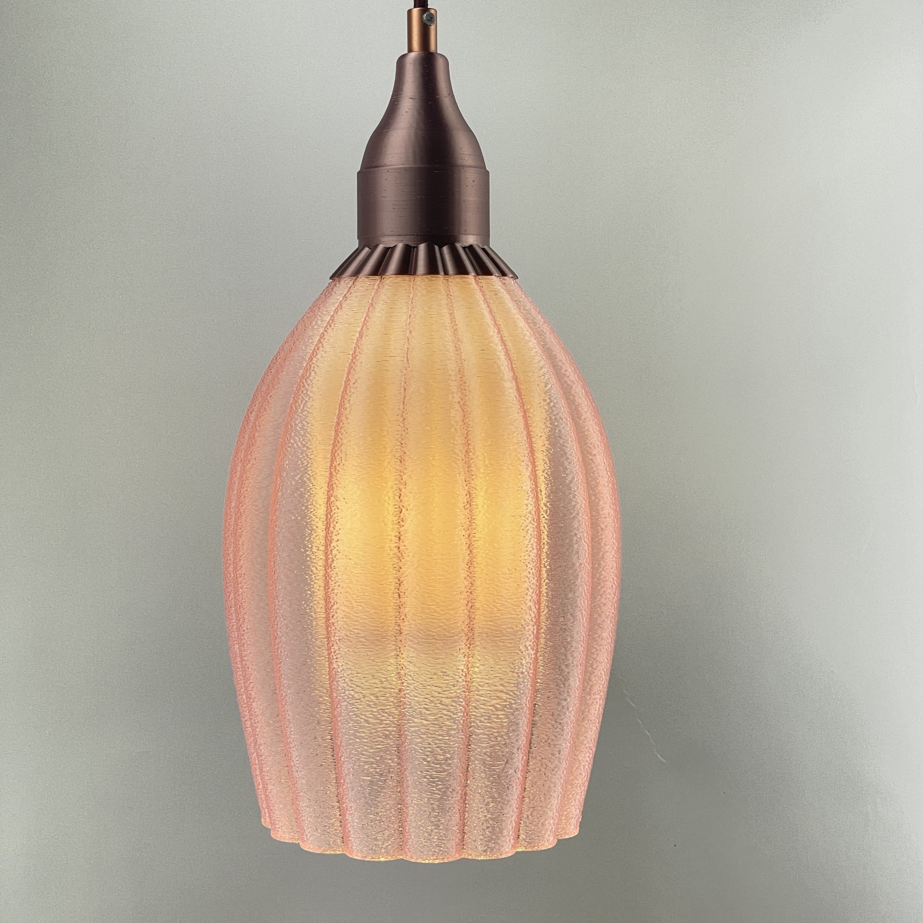KuvaLight Art Deco Tulp Pendant Light Frosted-Pink-Transparent with Rose-Gold Metallic Cap Combination
