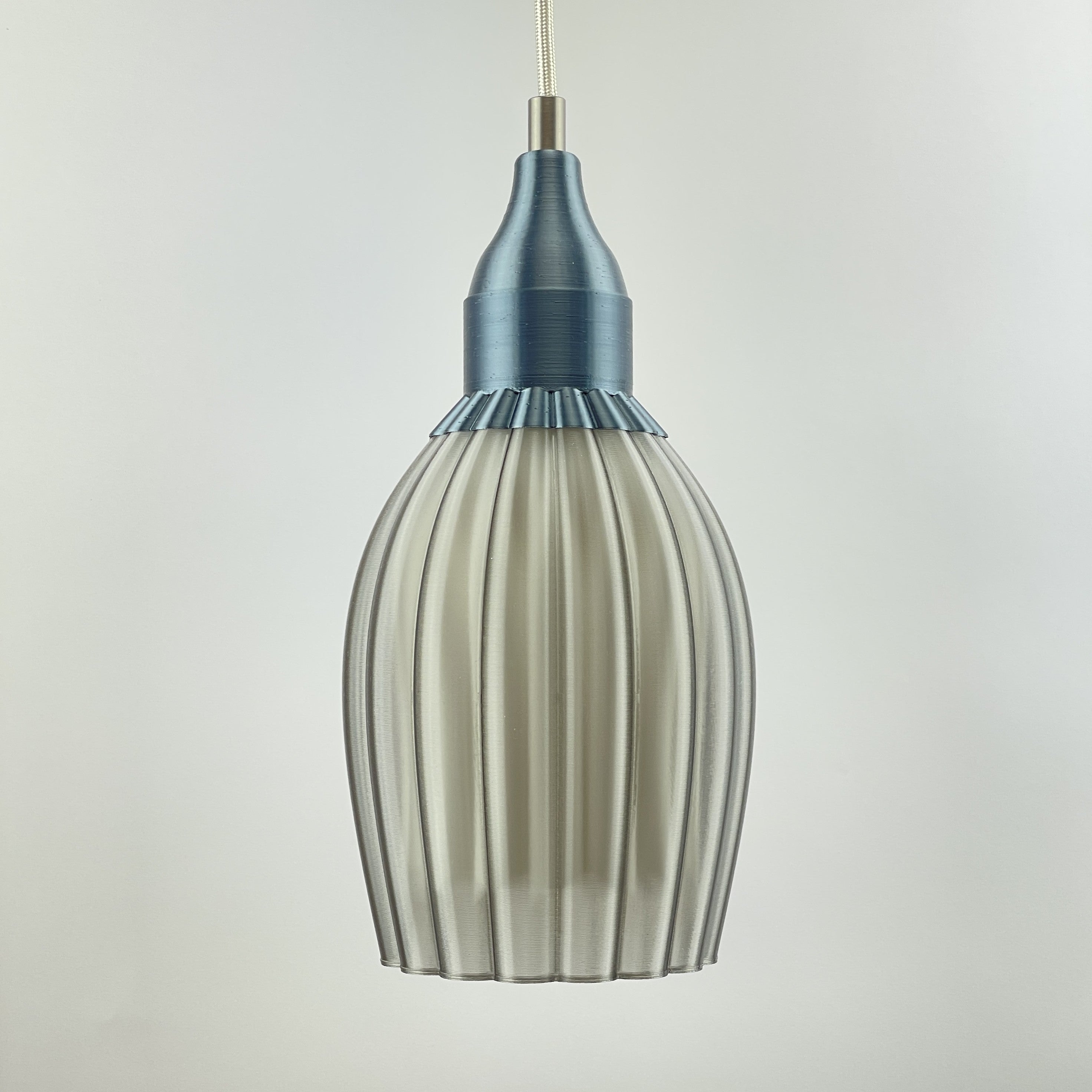 KuvaLight Art Deco Tulp Pendant LightSmoked-Transparent with White Inner Diffuser and Grey Metallic Cap Combination