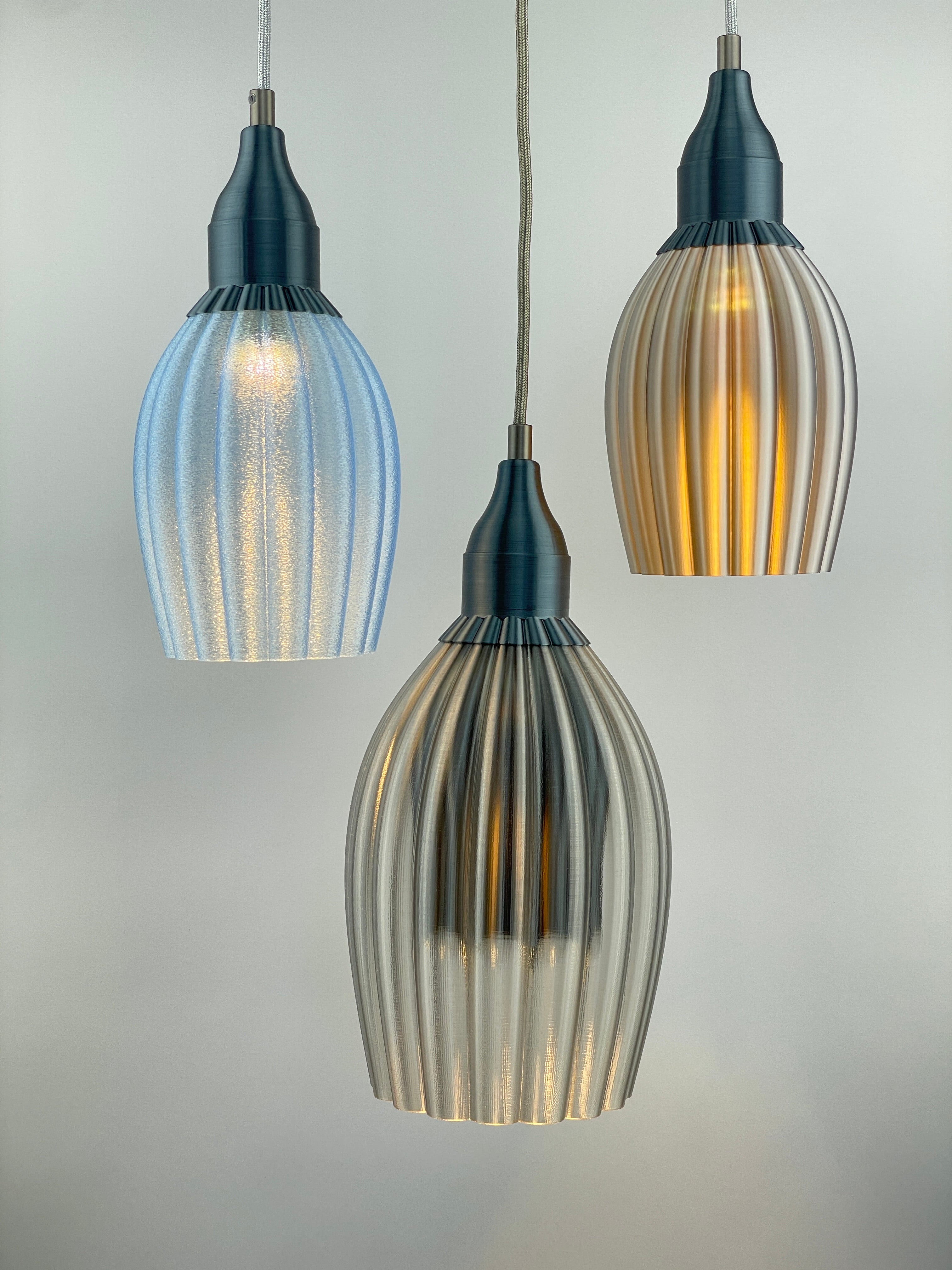 KuvaLight Art Deco Tulp Pendant Light Frosted-Blue-Transparent with white inner diffuser and Blue-Metallic-Cap Combination