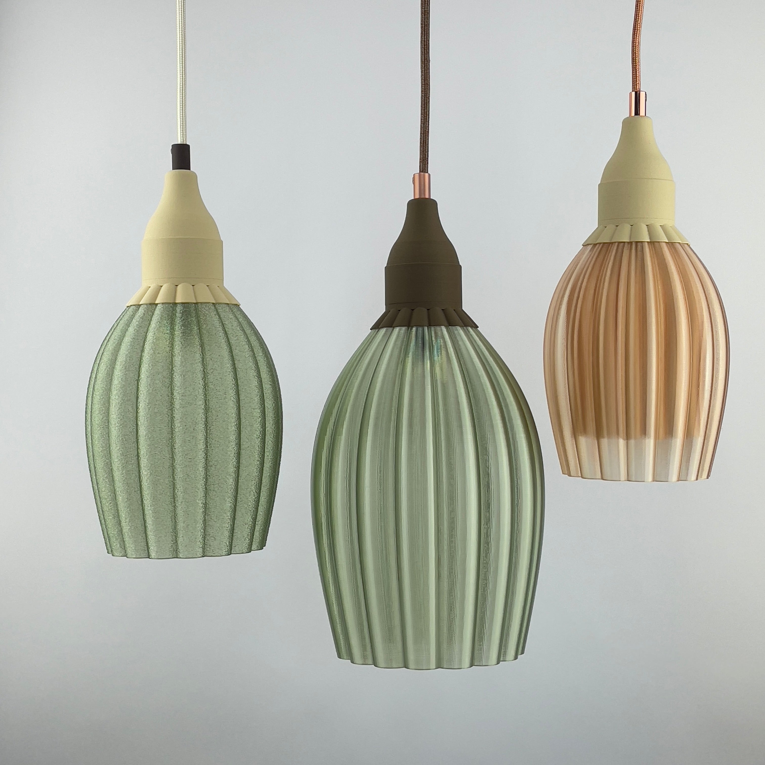 KuvaLight Art Deco Tulp Pendant Light Champagne-Transparent with Frosted Champagne Inner Diffuser and Ceramic-Beige Cap Combination