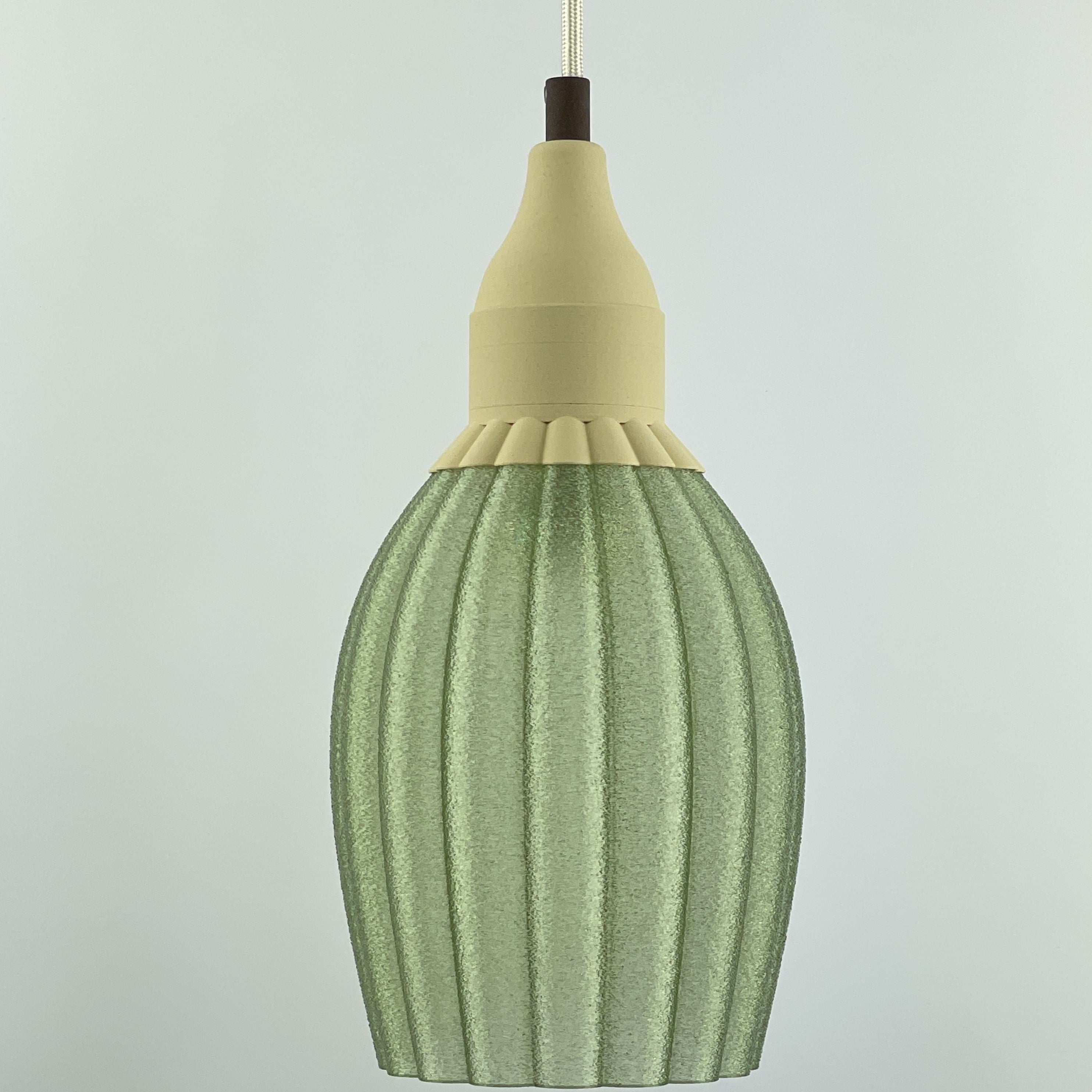 KuvaLight Art Deco Tulp Pendant Light Frosted Green Transparent with Ceramic-Beige Cap Combination