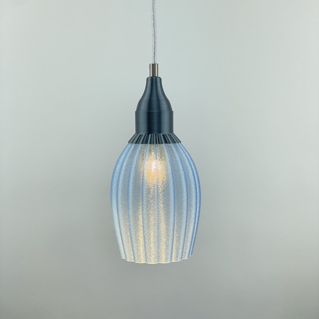 KuvaLight Art Deco Tulp Hanglamp Mat-Blauw-Transparant met Blauw-Metallic-Kap Combinatie