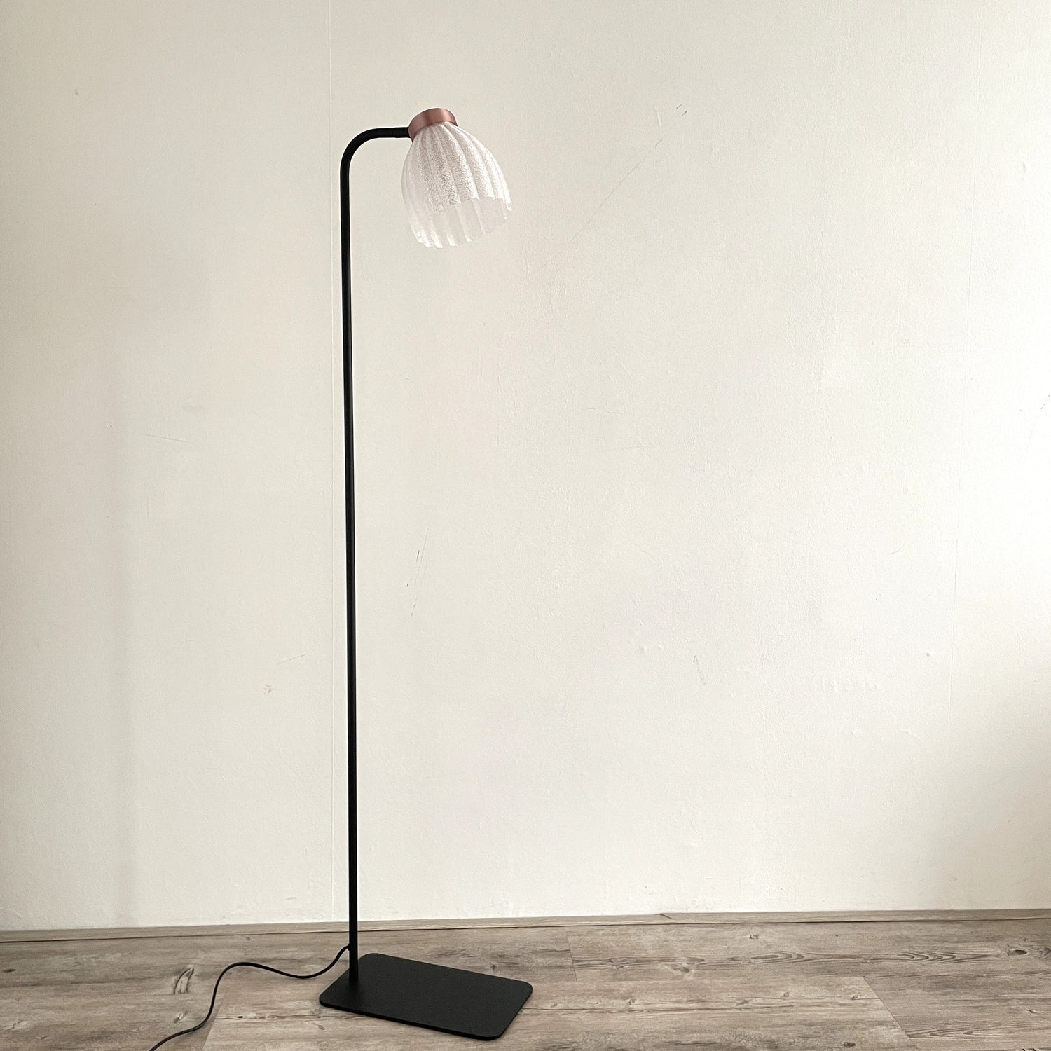 KuvaLight Blossom floor lamp in black with white, transparent, frosted, and rose gold shades, GU10, switched off 
