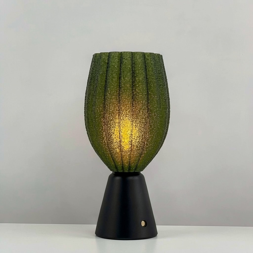 KuvaLight_Rechargeable_Tulp_Light_Green_Frosted_Black_wood_Base_ON 