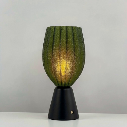 KuvaLight_Rechargeable_Tulp_Light_Green_Frosted_Black_wood_Base_ON 