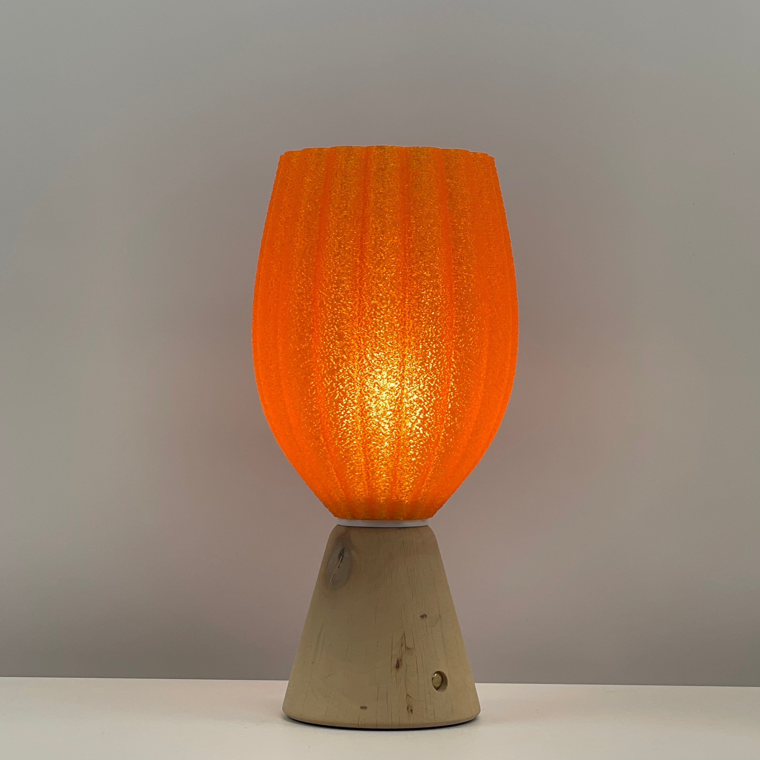 KuvaLight_Rechargeable_Tulp_Light_Orange-_Frosted_Natural_Wood_Base_ON 
