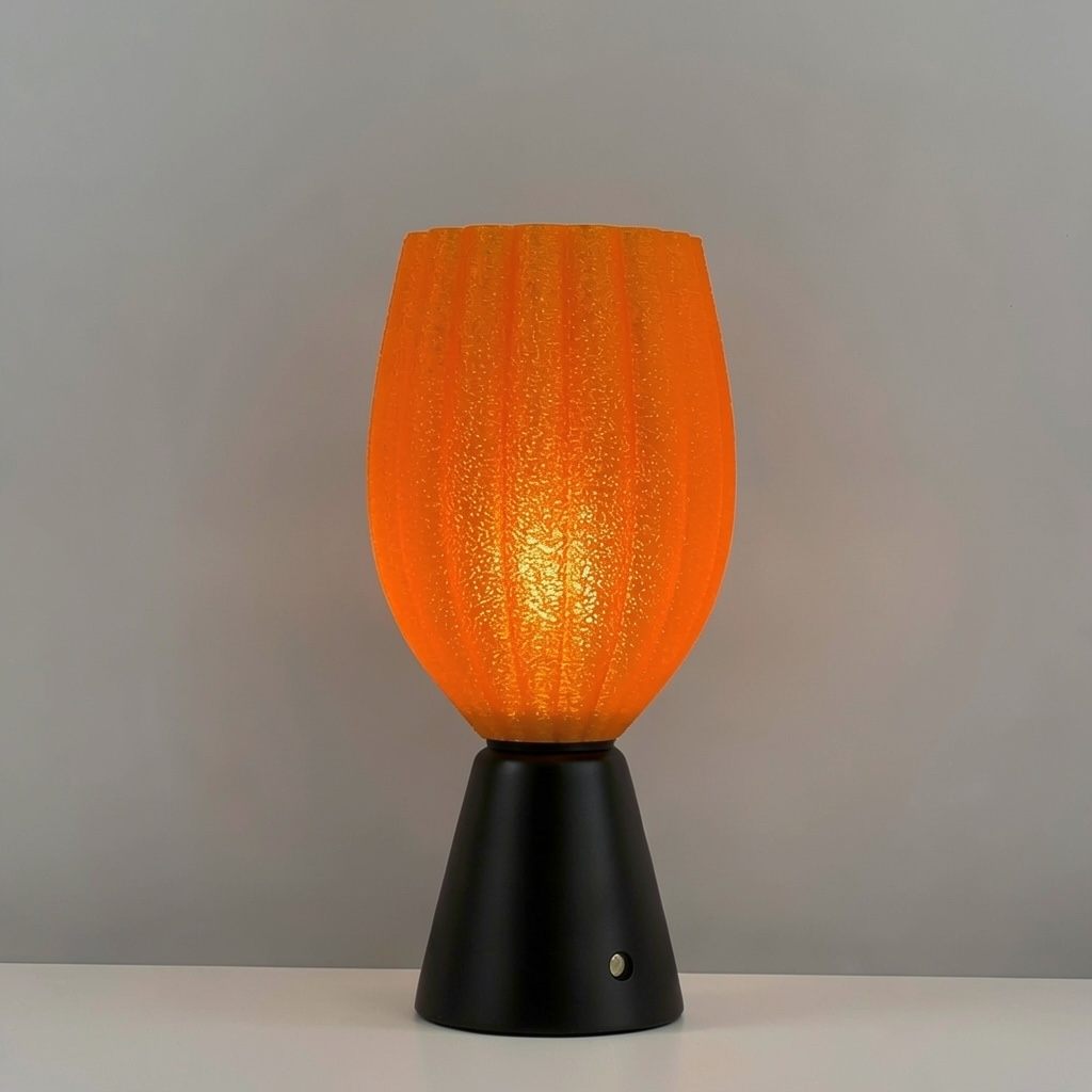 1_KuvaLight_Rechargeable_Tulp_Light_Orange_Frosted_Black_wood_Base_ON 