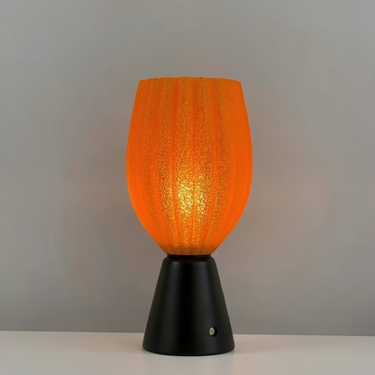1_KuvaLight_Rechargeable_Tulp_Light_Orange_Frosted_Black_wood_Base_ON 