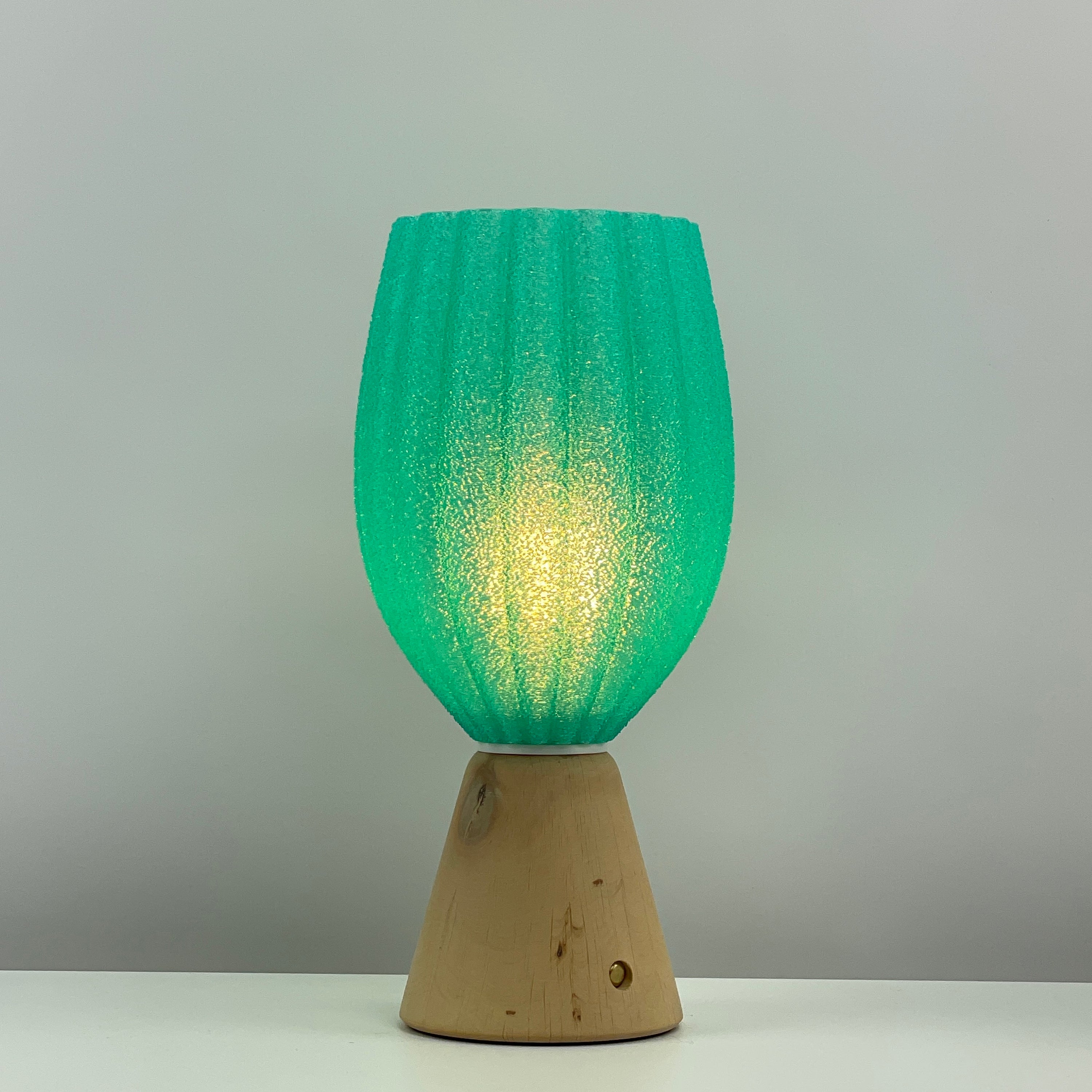 KuvaLight_Rechargeable_Tulp_Light_Turquoise_Frosted_Natural_wood_Base_ON 
