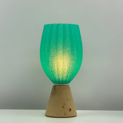 KuvaLight_Rechargeable_Tulp_Light_Turquoise_Frosted_Natural_wood_Base_ON 
