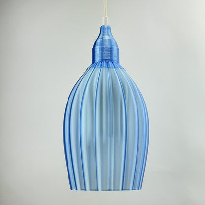 KuvaLight Art Deco Tulp Pendant Light Frosted-Blue-Transparent with white inner diffuser and Blue-Metallic-Cap Combination