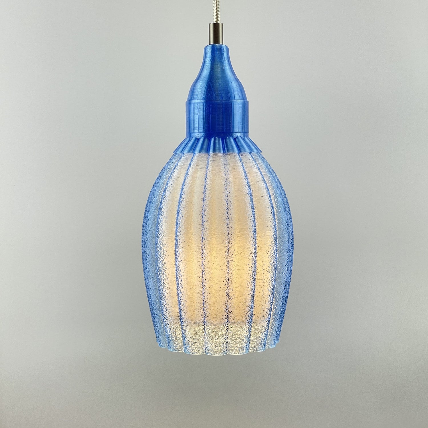 KuvaLight Art Deco Tulp Pendant Light Frosted-Blue-Transparent with white inner diffuser and Blue-Metallic-Cap Combination