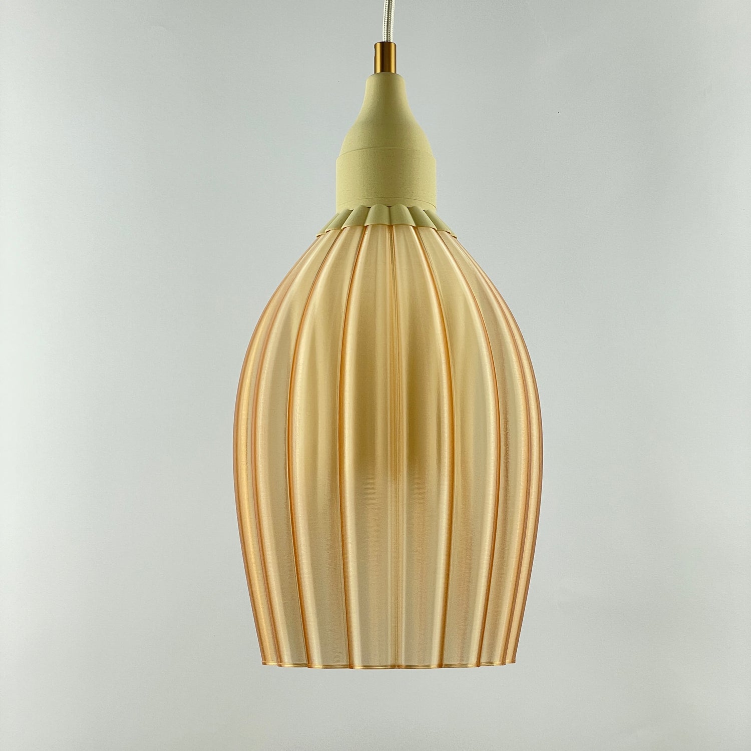KuvaLight Art Deco Tulp Pendant Light Champagne-Transparent with white inner Diffuser and Ceramic Brown Cap Combination