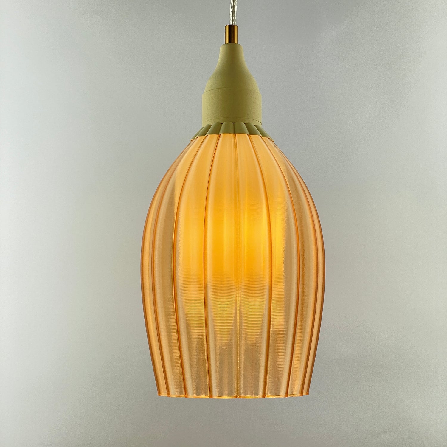 KuvaLight Art Deco Tulp Pendant Light Champagne-Transparent with white inner Diffuser and Ceramic Brown Cap Combination