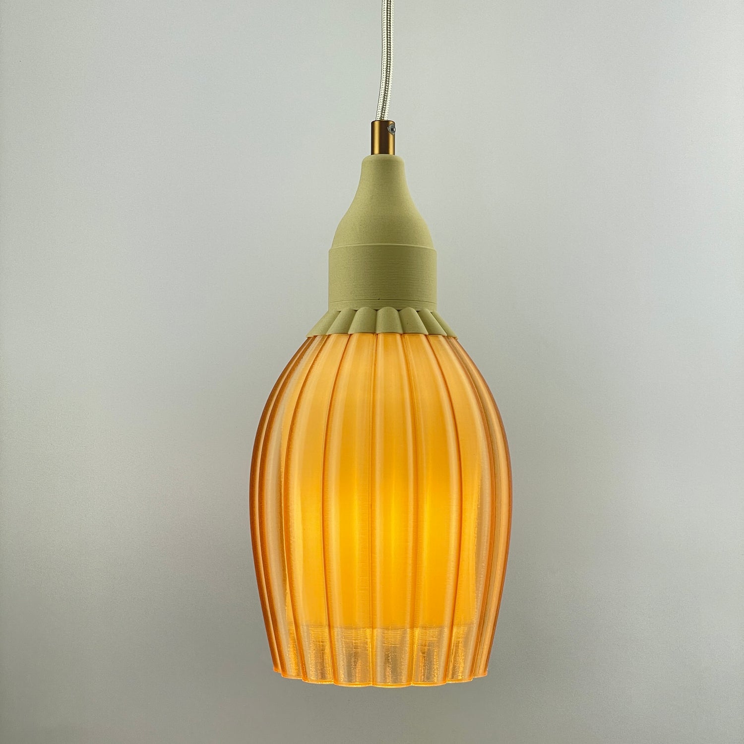 KuvaLight Art Deco Tulp Pendant Light Champagne-Transparent with white inner Diffuser and Ceramic Brown Cap Combination