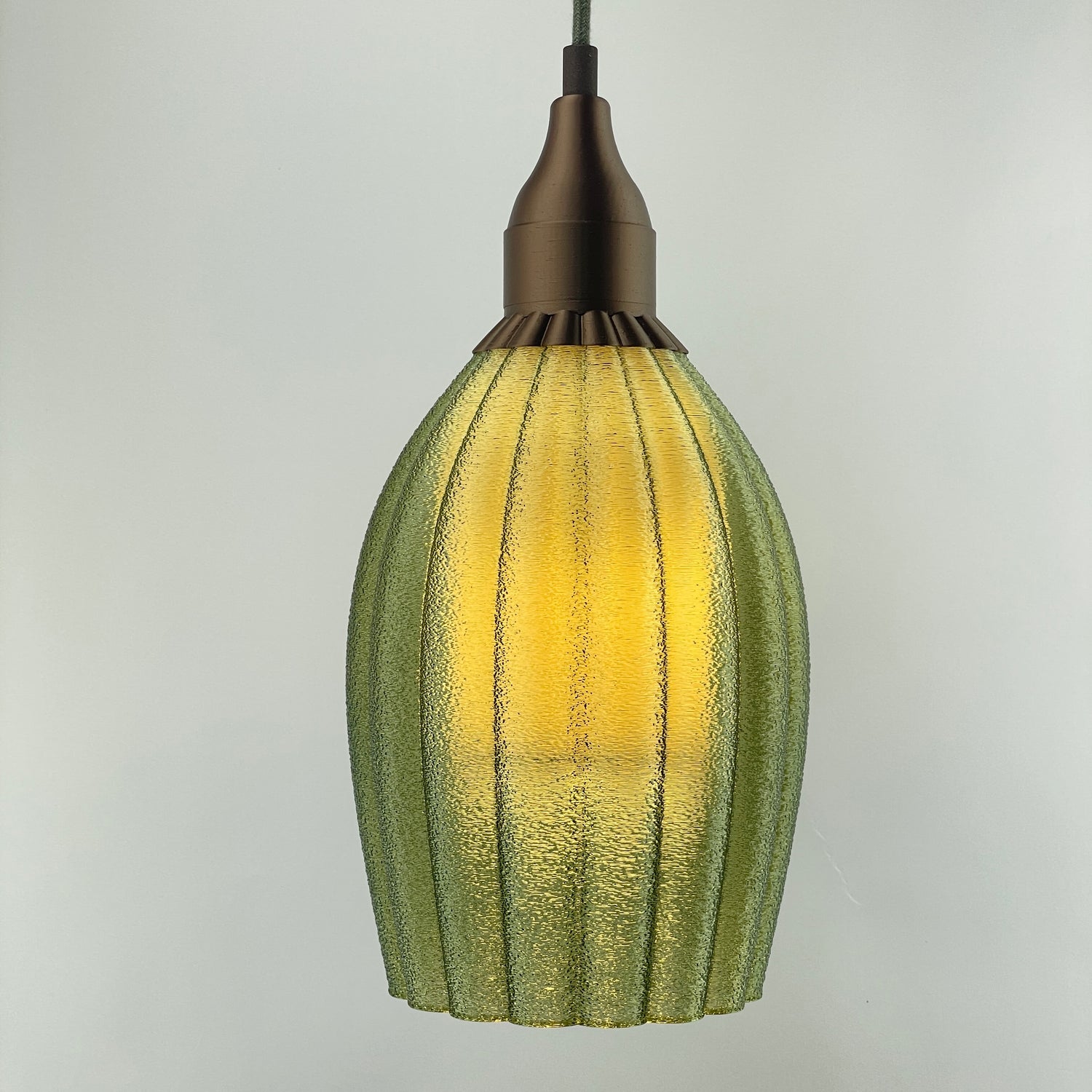 KuvaLight Art Deco Tulp Pendant Light Frosted Green Transparent with Ceramic-Beige Cap Combination