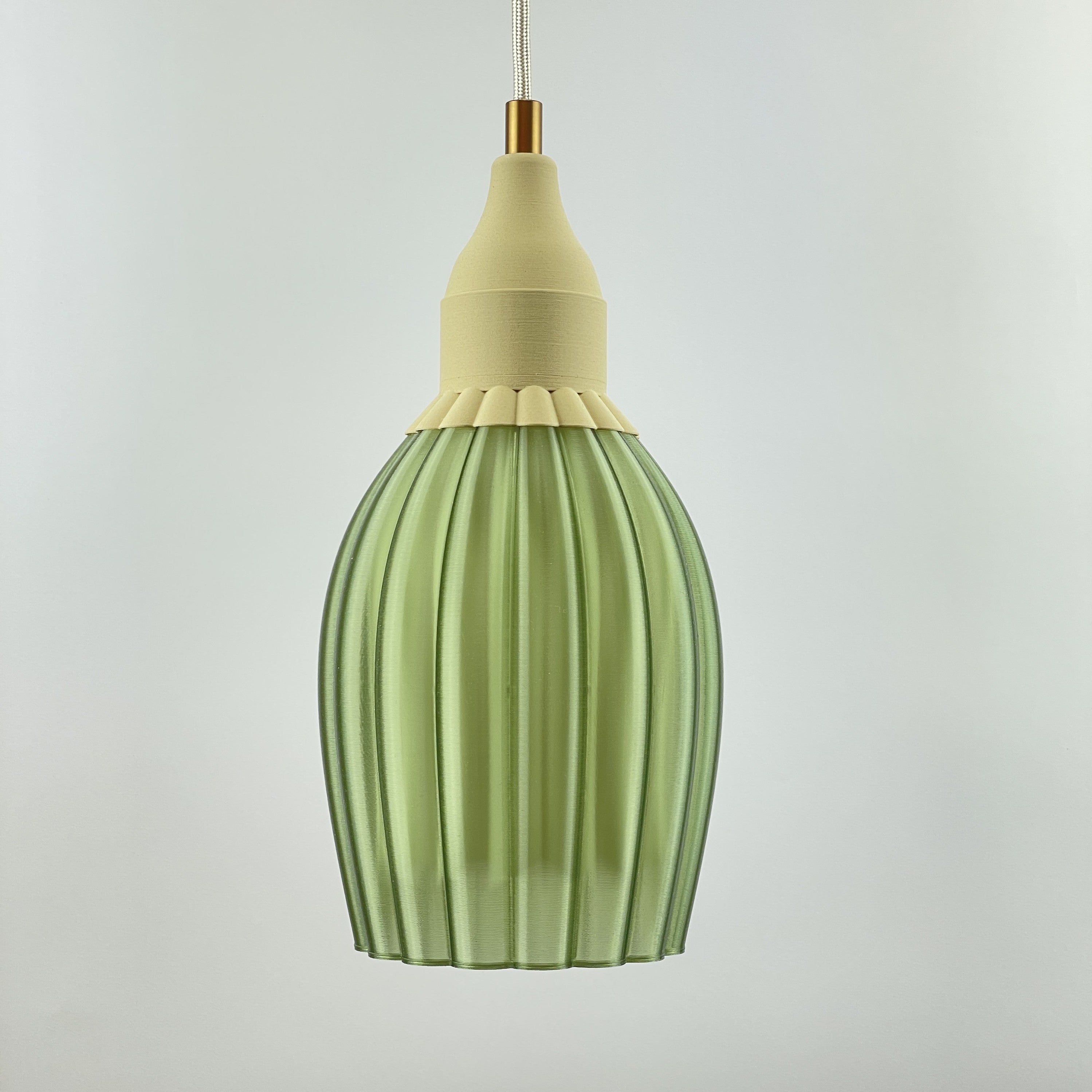 KuvaLight Art Deco Tulp Pendant Light Frosted Green Transparent with Ceramic-Beige Cap Combination