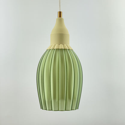 KuvaLight Art Deco Tulp Pendant Light Frosted Green Transparent with Ceramic-Beige Cap Combination
