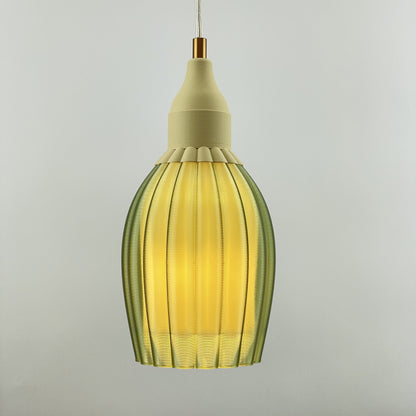 KuvaLight Art Deco Tulp Pendant Light Frosted Green Transparent with Ceramic-Beige Cap Combination