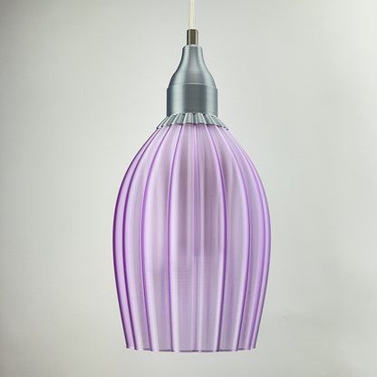KuvaLight Art Deco Tulp Pendelleuchte Violett-Transparent mit weißem Innendiffusor und silbermetallischer Kappe