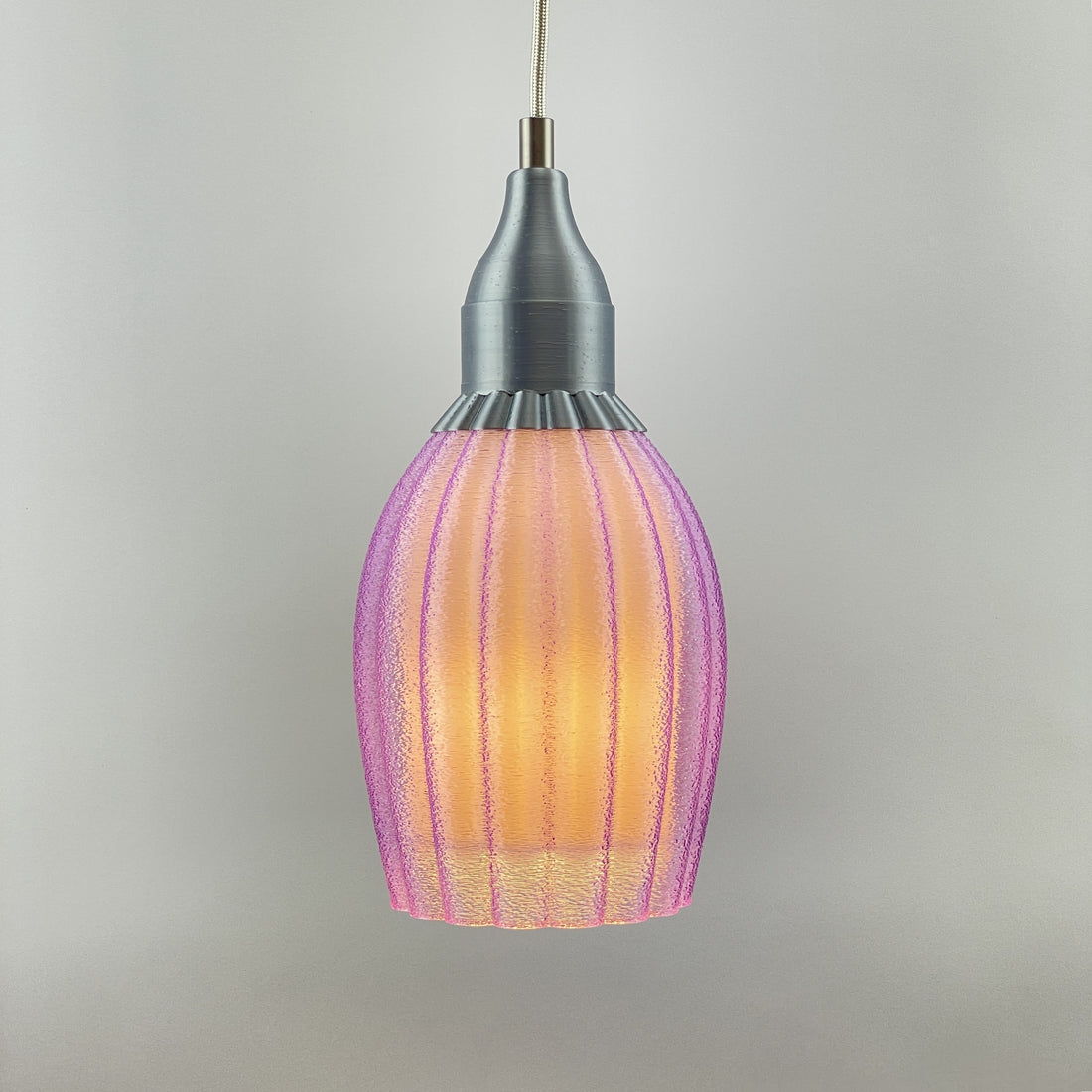 KuvaLight Art Deco Tulp Pendant Light Purple-Transparent with White Inner Diffuser and Silver-Metallic Cap Combination