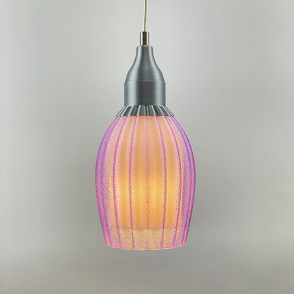 KuvaLight Art Deco Tulp Pendelleuchte Violett-Transparent mit weißem Innendiffusor und silbermetallischer Kappe