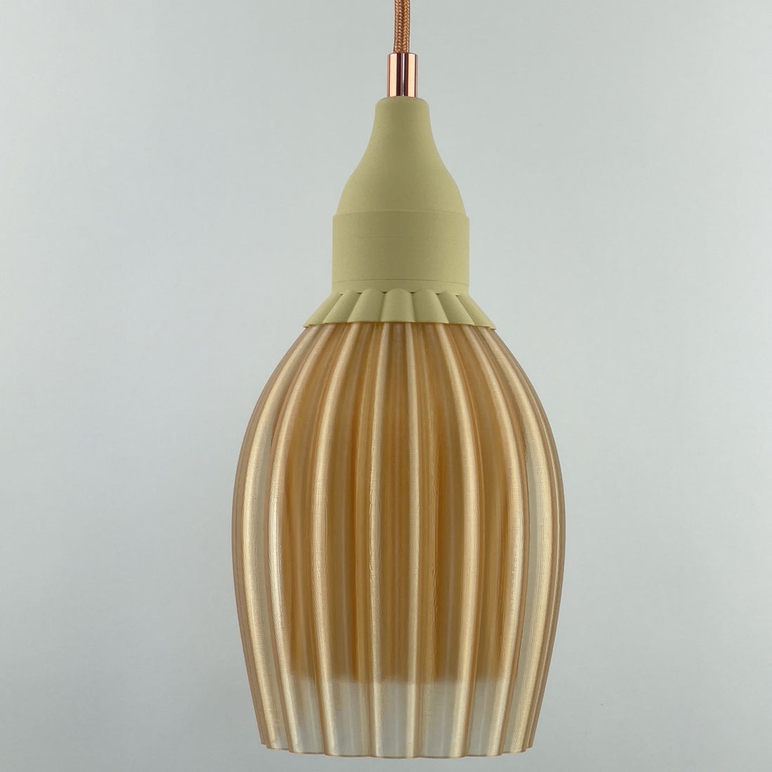 KuvaLight Art Deco Tulp Hanglamp Champagne-Transparant met Frosted Champagne Binnendiffusor en Keramiek-Beige Kap Combinatie