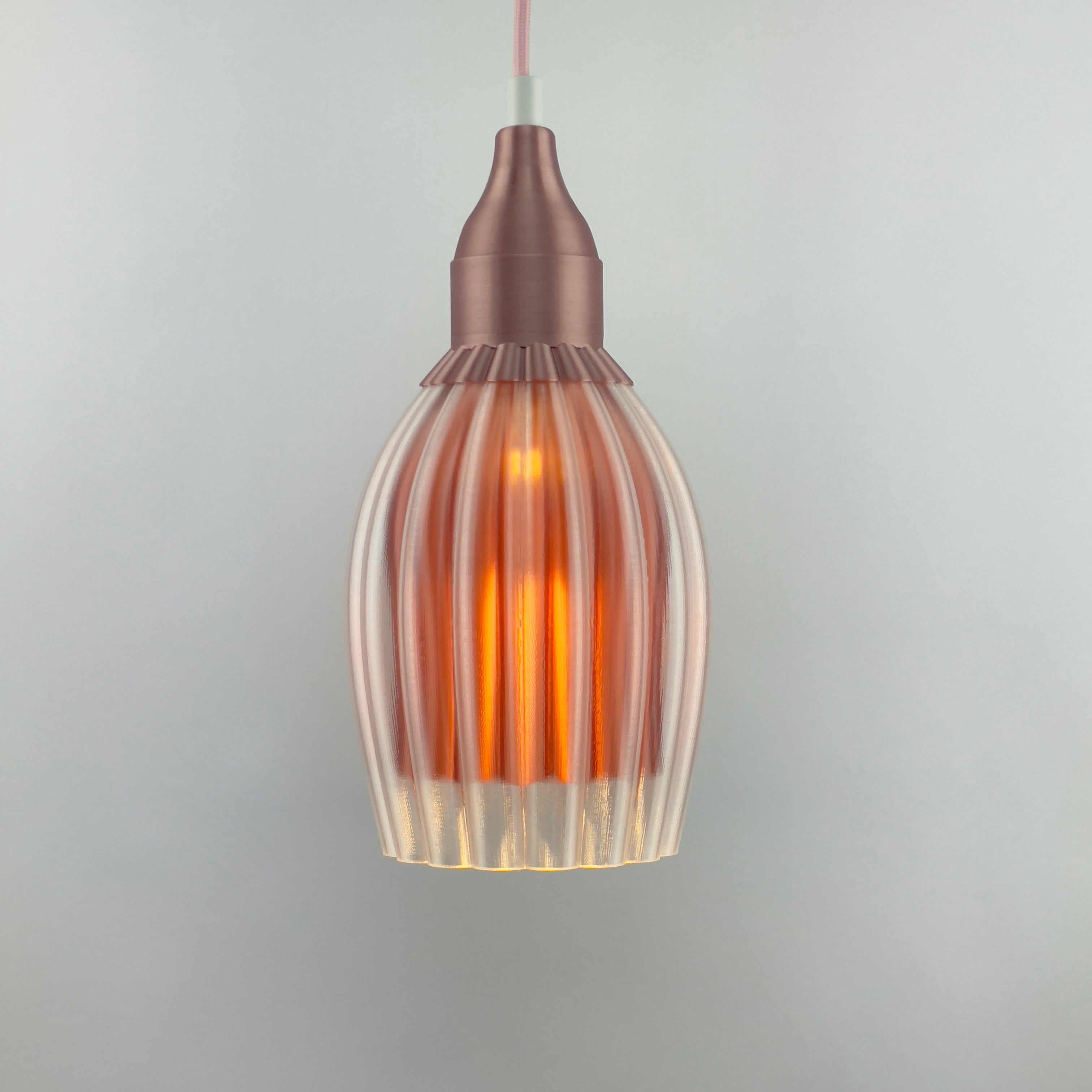 KuvaLight Art Deco Tulp Pendant Light  Clear Transparent with Rose-Gold Metallic Inner Diffuser and Cap Combination