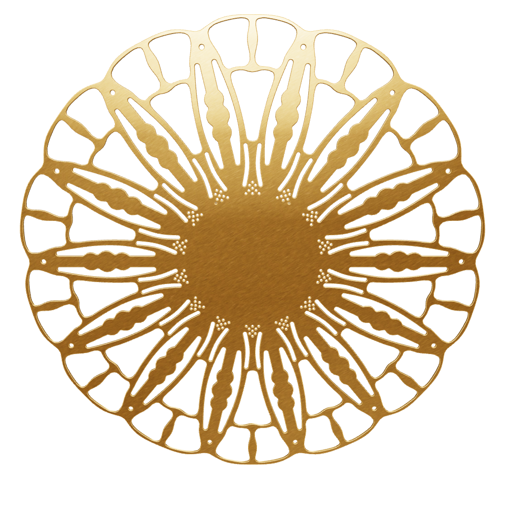 3D model of KuvaLight Anemone wall lamp in brushed gold finish, ⌀ 80 cm, viewable in AR to visualize in your own space.